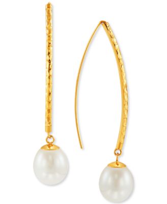 Honora - Cultured Freshwater Pearl (9-10mm) Threader Earrings in 14k Gold
