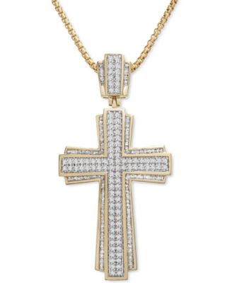 Macy's Brand - Men's Cross 22" Pendant Necklace (1 ct. t.w.) in 14k Gold-Plated Sterling Silver or Sterling Silver