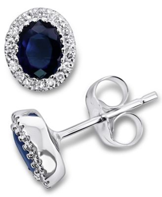 Macy's Brand - Sapphire (7/8 ct. t.w.) & Diamond (1/10 ct. t.w.) Oval Stud Earrings in 14k White Gold
