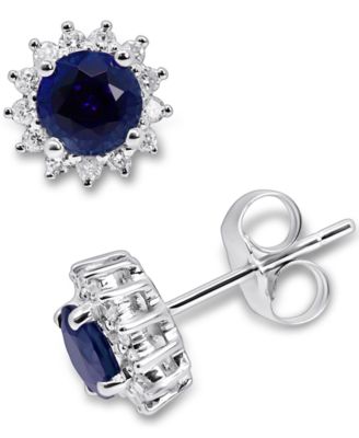 Macy's Brand - Sapphire (7/8 ct. t.w.) & Diamond (1/5 ct. t.w.) Halo Stud Earrings in 14k White Gold