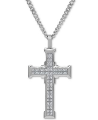 Blackjack - Men's Cubic Zirconia Large Cross 24" Pendant Necklace in Stainless Steel
