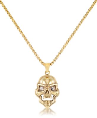 Andrew Charles by Andy Hilfiger - Men's Cubic Zirconia Signature Skull 24" Pendant Necklace in Black Ion-Plated Stainless Steel or Gold-Tone Ion-Plated Stainless Steel