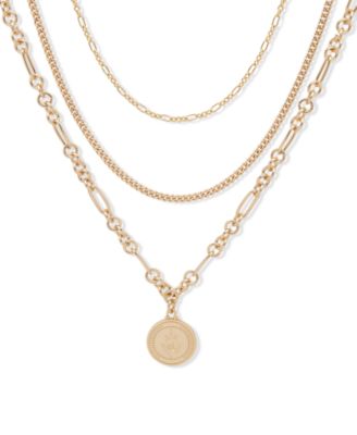 Lauren Ralph Lauren - Gold-Tone Crest Layered Pendant Necklace, 16" + 3" extender