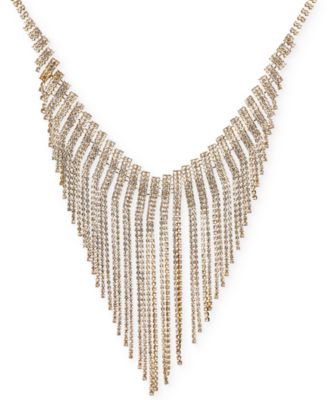 I.N.C. International Concepts - Gold-Tone Rhinestone Angled Fringe Statement Necklace, 18" + 3" extender