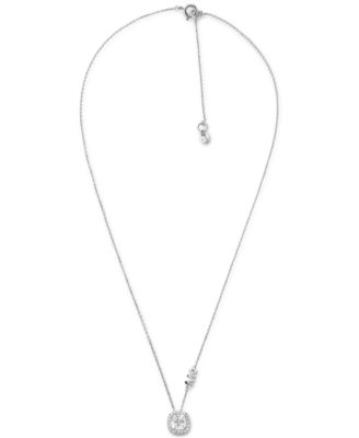 Michael Kors - Silver-Tone Halo Crystal Pendant Necklace, 16" + 2" extender