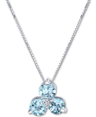 Macy's Brand - Aquamarine (3/4 ct. t.w.) & Diamond Accent Flower 18" Pendant Necklace in 14k White Gold