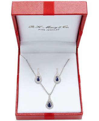 Macy's Brand - 2-Pc. Set Sapphire (1 ct. t.w.) & Diamond (1/20 ct. t.w.) Pendant Necklace & Matching Drop Earrings in Sterling Silver (Also Available in Ruby or Emerald)