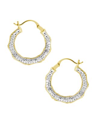 Essentials - Clear Crystal Pave Bamboo Hoop Earring Gold Plate
