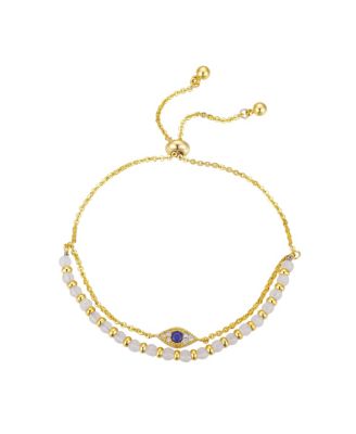 Unwritten - Gold Flash-Plated Genuine White Quartz Evil Eye Multi-Strand Adjustable Bolo Bracelet