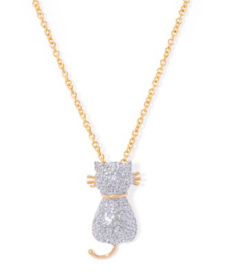 Macy's Brand - Diamond Accent Cat Pendant 18" Necklace in Fine Gold Plate
