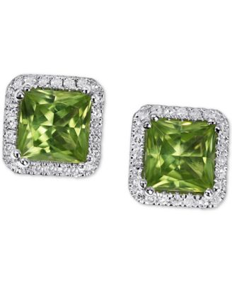 Macy's Brand - Peridot (1-3/4 ct. t.w.) & Diamond (1/5 ct. t.w.) Square Halo Stud Earrings in 14k White Gold