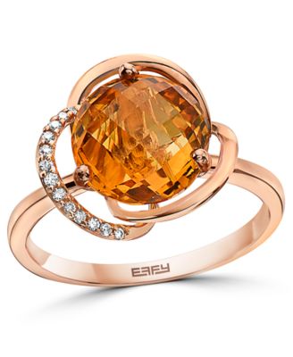 EFFY Collection - Citrine (3-1/6 ct. t.w.) & Diamond (1/20 ct. t.w.) Statement Ring in 14k Rose Gold