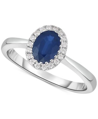 Macy's Brand - Sapphire (7/8 ct. t.w.) & Diamond (1/10 ct. t.w.) Halo Ring in 14k White Gold