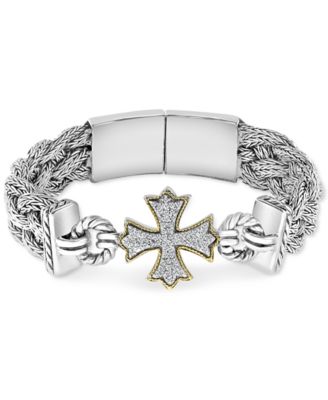 EFFY Collection - Diamond Cross Woven Bracelet (1/3 ct. t.w.) in Sterling Silver & 18k Gold