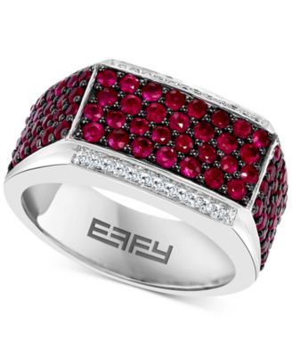 EFFY Collection - Men's Ruby (2-1/2 ct. t.w.) & Diamond (1/10 ct. t.w.) Ring in Sterling Silver