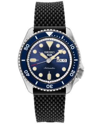 Seiko - Men's Automatic 5 Sports Black Silicone Strap Watch 43mm