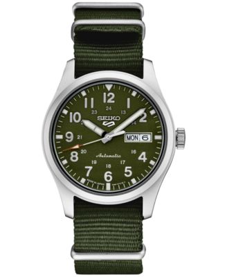 Seiko - Men's Automatic 5 Sports Green Nylon Strap Watch 43mm
