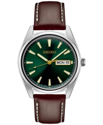 Seiko - Men's Essential Brown Leather Strap Watch 40mm