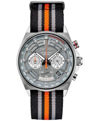 Seiko - Men's Chronograph Black Striped Nylon Strap Watch 41mm