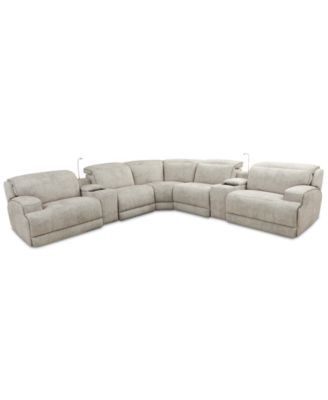 Furniture - Sebaston 7-Pc. Fabric Sectional with 3 Power Motion Recliners and 2 USB Consoles