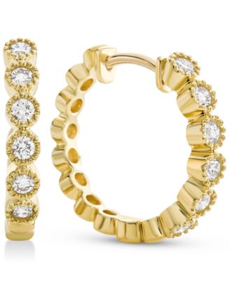 Macy's Brand - Diamond Milgrain Bezel Hoop Earrings (1/4 ct. t.w.) in 14k Gold