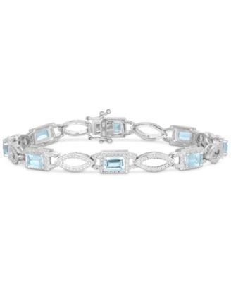 Macy's Brand - Aquamarine (3-1/3 ct. t.w.) & Diamond (1/20 ct. t.w.) Open Link Bracelet in Sterling Silver