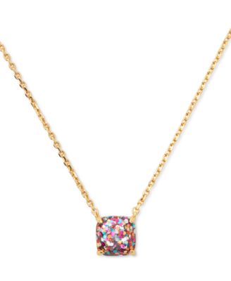 kate spade new york - Gold-Tone Square Glitter Stone Mini Pendant Necklace, 17" + 3" extender