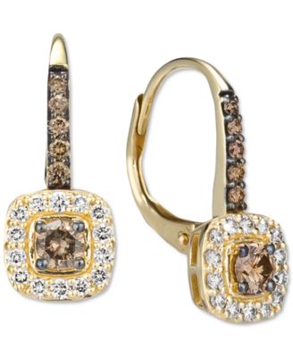 Le Vian - Nude Diamond (1/4 ct. t.w.) & Chocolate Diamond (1/3 ct. t.w.) Halo Leverback Drop Earrings in 14k Gold