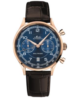 Mido - Men's Swiss Automatic Chronograph Multifort Brown Leather Strap Watch 42mm