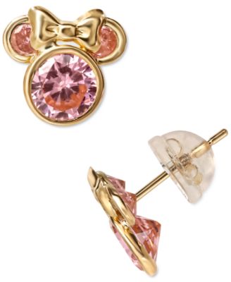Disney - Pink Cubic Zirconia Minnie Mouse Stud Earrings in 14k Gold