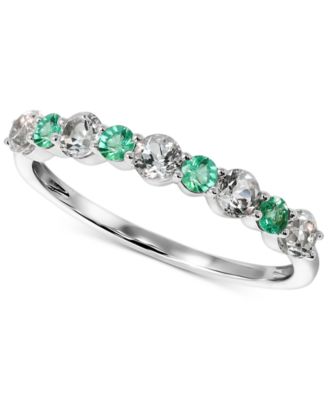 Macy's Brand - Emerald (1/6 ct. t.w.) & White Topaz (1/2 ct. t.w.) Band in 14k White Gold