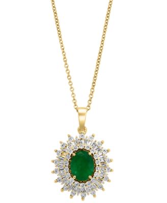 EFFY Collection - Emerald (1-1/2 ct. t.w.) & Diamond (1/5 ct. t.w.) Halo 18" Pendant Necklace in 14k Gold
