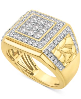 Macy's Brand - Men's Diamond Cluster Nugget Ring (1-1/2 ct. t.w.) in 10k Gold