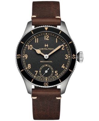 Hamilton - Men's Khaki Aviation Pioneer Brown Leather Strap Watch 43mm