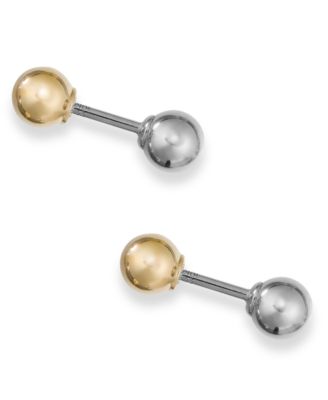 Italian Gold - Ball Stud Earrings in 10k Yellow and White Gold