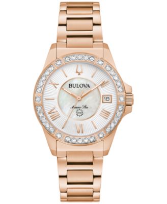 Bulova - Women's Marine Star Diamond (1/10 ct. t.w.) Rose Gold-Tone Stainless Steel Bracelet Watch 32mm