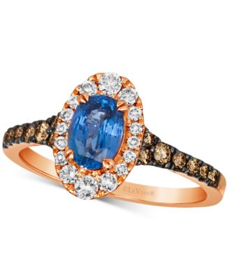Le Vian - Cornflower Ceylon Blue Sapphire (5/8 ct. t.w.) & Diamond (1/2 ct. t.w.) Oval Halo Ring in 14k Rose Gold