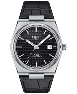 Tissot - Men's Swiss Automatic PRX Powermatic 80 Black Leather Strap Watch 40mm
