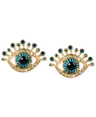 Betsey Johnson - Gold-Tone Glass Stone and Enamel Eye Stud Earrings