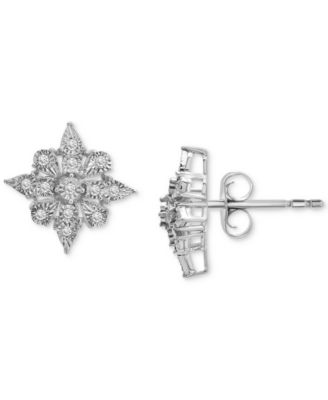 Macy's - Diamond Cluster Stud Earrings (1/10 ct. t.w.) in Sterling Silver, Created for