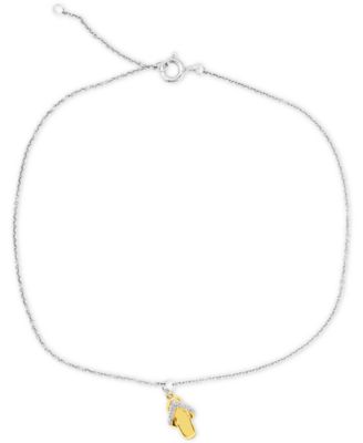 Macy's Brand - Diamond Accent Flip-Flop Sandal Ankle Bracelet in Sterling Silver & 14k Gold-Plate
