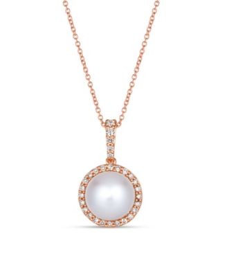 Le Vian - Vanilla Pearl (9mm) & Nude Diamond (1/3 ct. t.w.) Halo 20" Adjustable Pendant Necklace in 14k Rose Gold