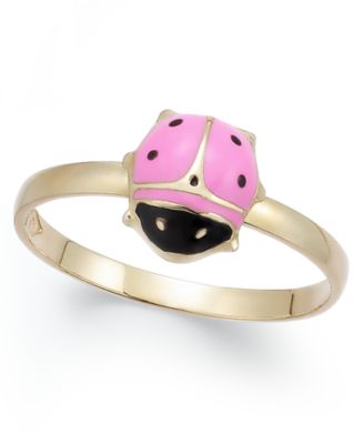 Macy's - Children's Pink and Black Epoxy Ladybug Ring in 14k Gold