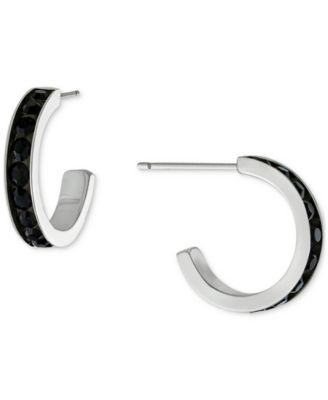 Giani Bernini - Black Crystal Small Hoop Earrings in Sterling Silver, 0.59"