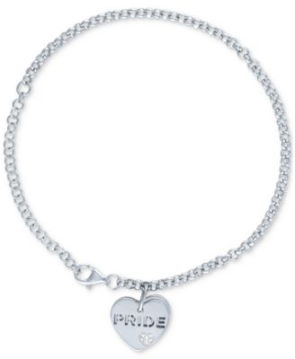 Macy's Brand - Diamond Accent & Rainbow Enamel Pride Double Heart Charm Bracelet in Sterling Silver