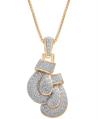 Macy's Brand - Men's Diamond Boxing Gloves 22" Pendant Necklace (1/2 ct. t.w.) in 14k Gold-Plated Sterling Silver
