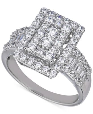 Macy's Brand - Diamond Round & Baguette Rectangular Cluster Ring (1-5/8 ct. t.w.) in 14k White Gold