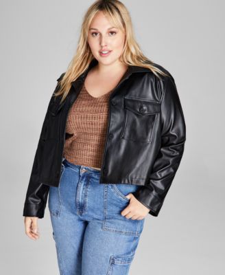 And Now This - Trendy Plus Size Shacket, Puff-Sleeve Top & Utility Jeans