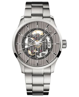 Mido - Men's Swiss Automatic Multifort Skeleton Vertigo Stainless Steel Bracelet Watch 42mm