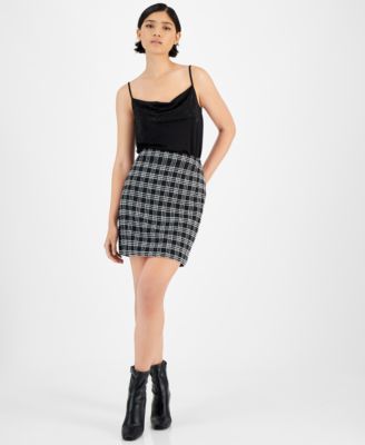 Bar III - Women's Plaid Tweed High-Waist Pencil Mini Skirt